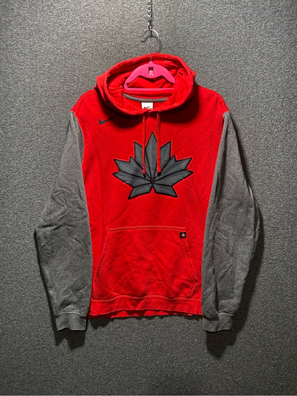 Nike Team Canada Hockey Club Fleece Colorblock Hoodie Sweatshirt Mens Large Red